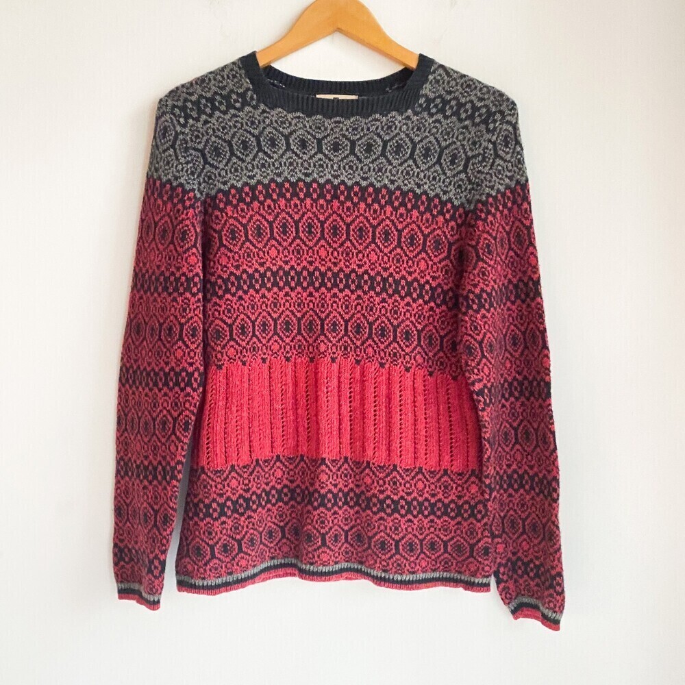 Woolrich Fairisle Black Red Print Cotton Sweater S